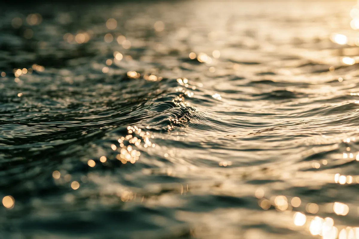 Leicht bewegte Wasseroberfläche im warmen Gegenlicht